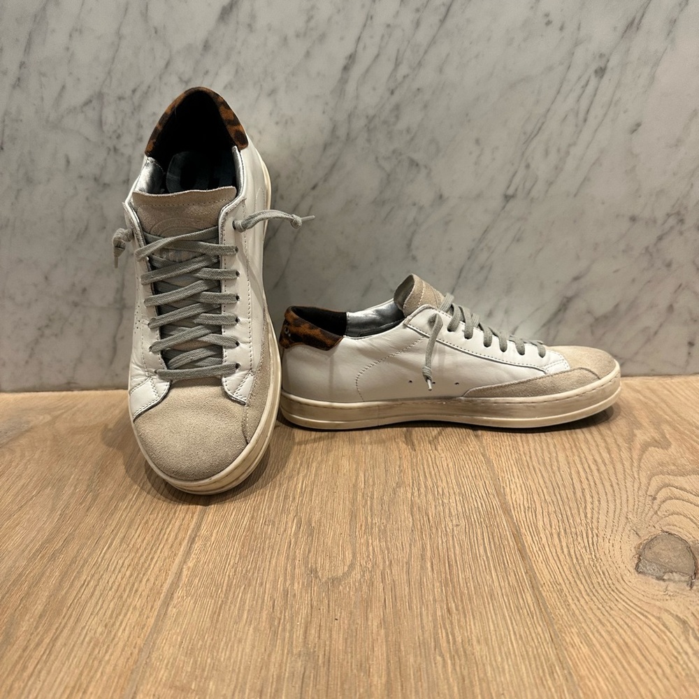 P448 John White Leather and Suede sneakers with Leopard Accent